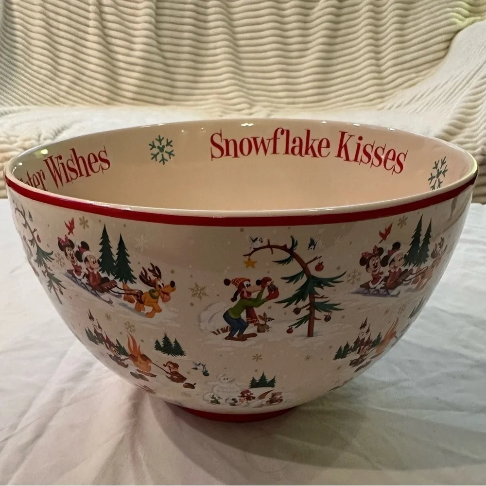 Disney Parks Holiday Storybook Mickey & Friends Serving Bowl Ceramic EUC